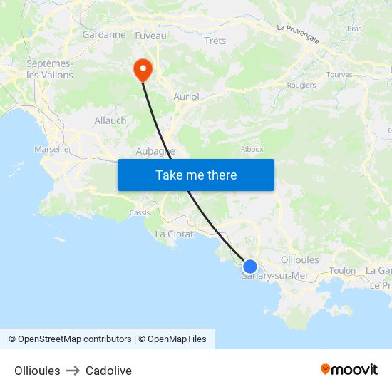 Ollioules to Cadolive map