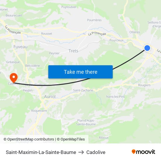 Saint-Maximin-La-Sainte-Baume to Cadolive map