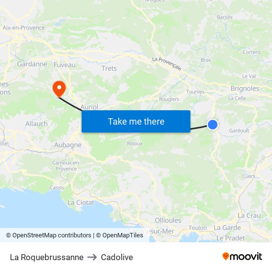 La Roquebrussanne to Cadolive map