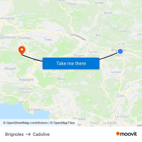 Brignoles to Cadolive map