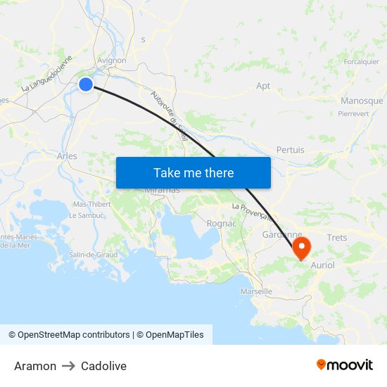 Aramon to Cadolive map