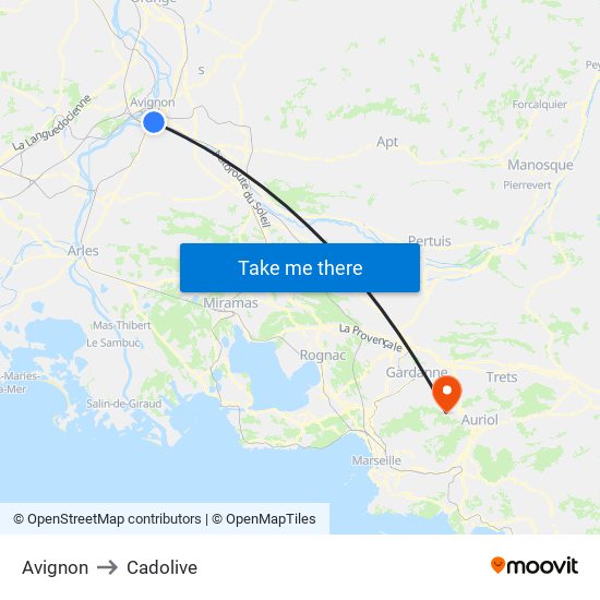 Avignon to Cadolive map