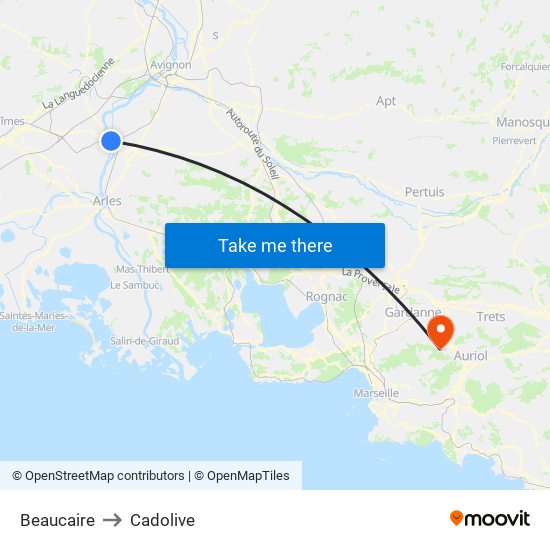 Beaucaire to Cadolive map