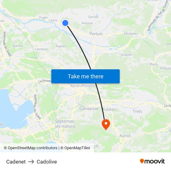 Cadenet to Cadolive map