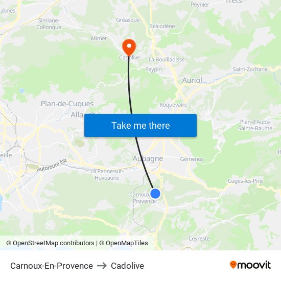 Carnoux-En-Provence to Cadolive map