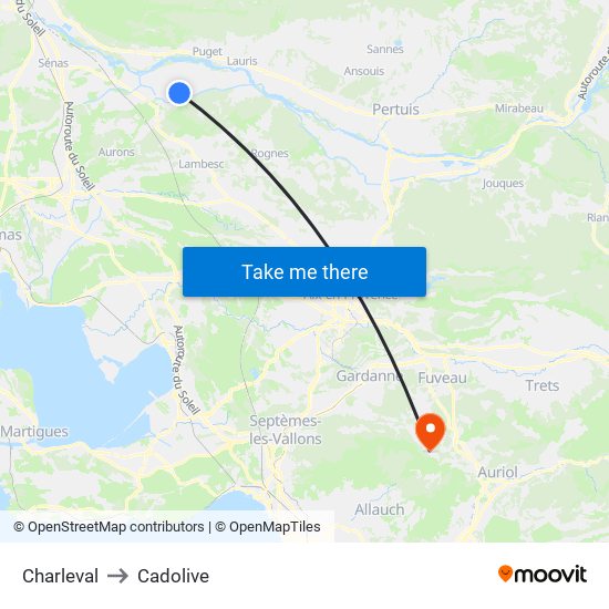 Charleval to Cadolive map