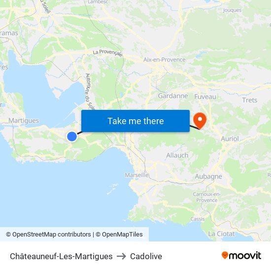 Châteauneuf-Les-Martigues to Cadolive map
