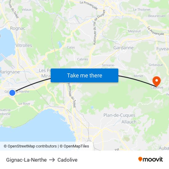 Gignac-La-Nerthe to Cadolive map