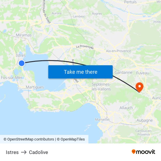 Istres to Cadolive map