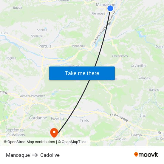 Manosque to Cadolive map