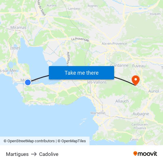 Martigues to Cadolive map