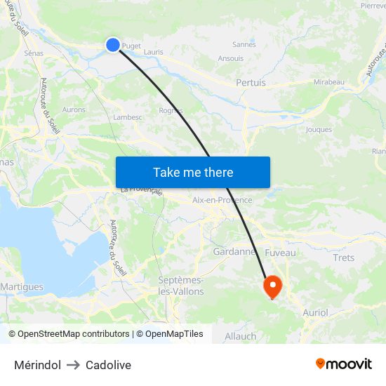 Mérindol to Cadolive map