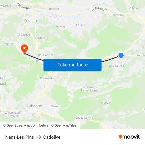Nans-Les-Pins to Cadolive map
