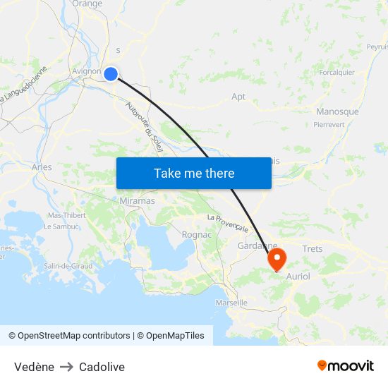 Vedène to Cadolive map