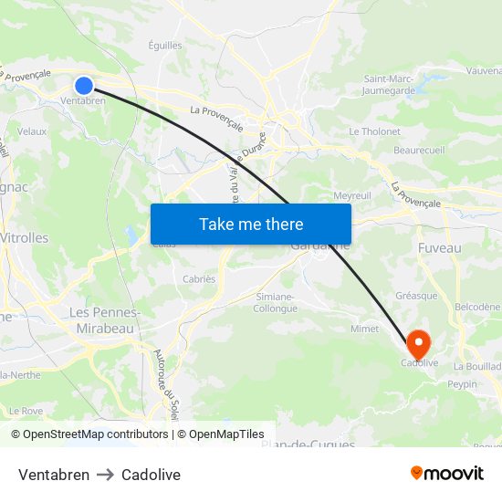 Ventabren to Cadolive map