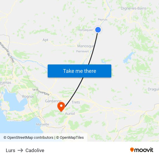 Lurs to Cadolive map