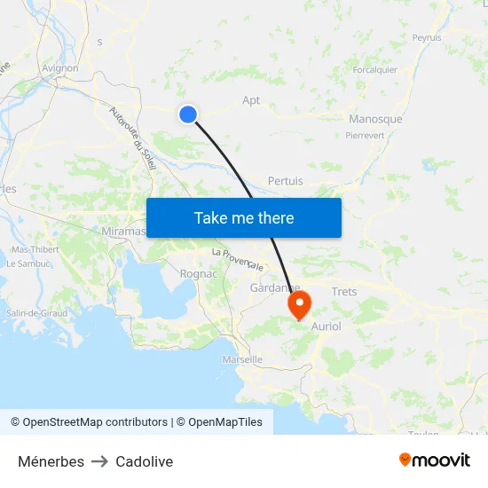 Ménerbes to Cadolive map