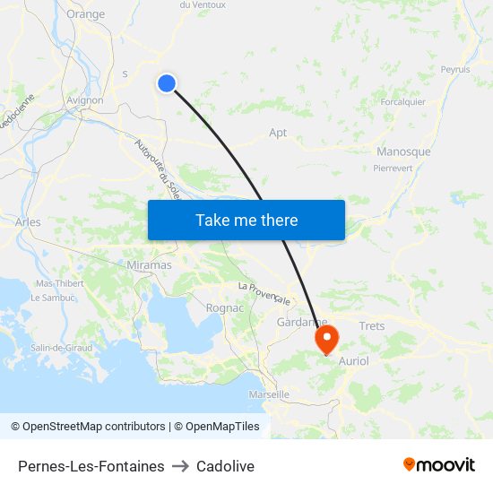 Pernes-Les-Fontaines to Cadolive map