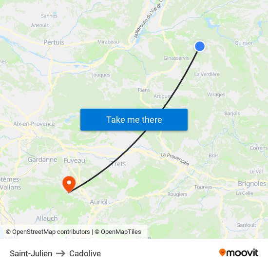 Saint-Julien to Cadolive map