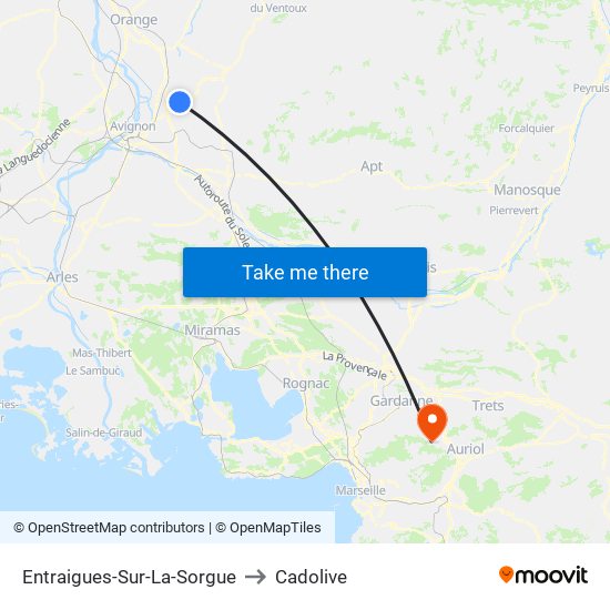Entraigues-Sur-La-Sorgue to Cadolive map