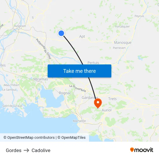 Gordes to Cadolive map