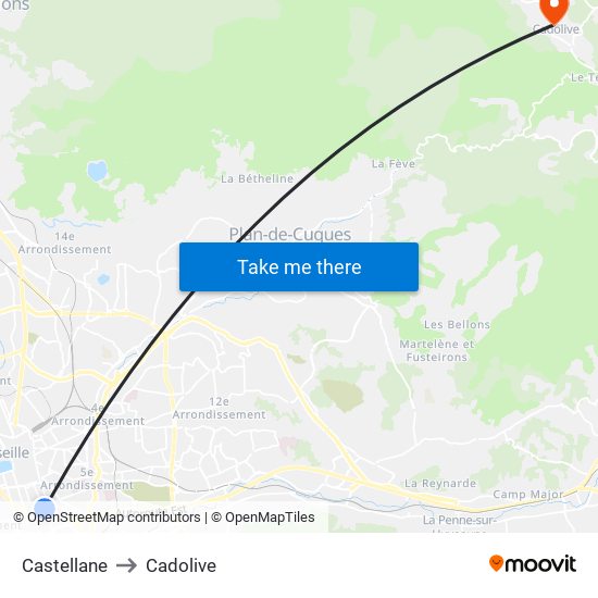 Castellane to Cadolive map