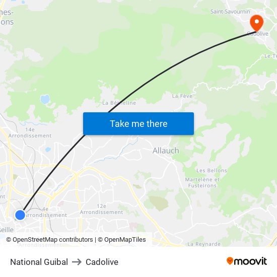 National Guibal to Cadolive map