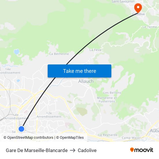 Gare De Marseille-Blancarde to Cadolive map