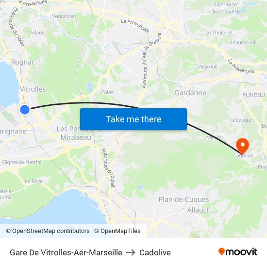 Gare De Vitrolles-Aér-Marseille to Cadolive map