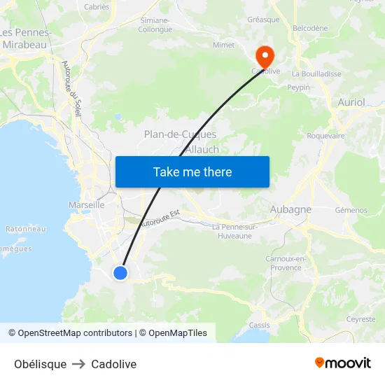 Obélisque to Cadolive map