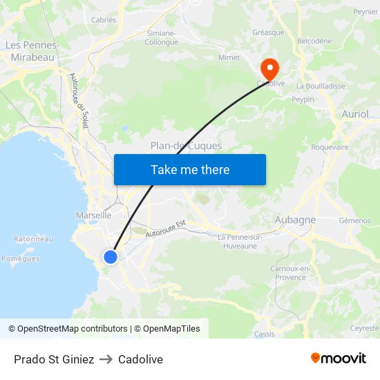 Prado St Giniez to Cadolive map