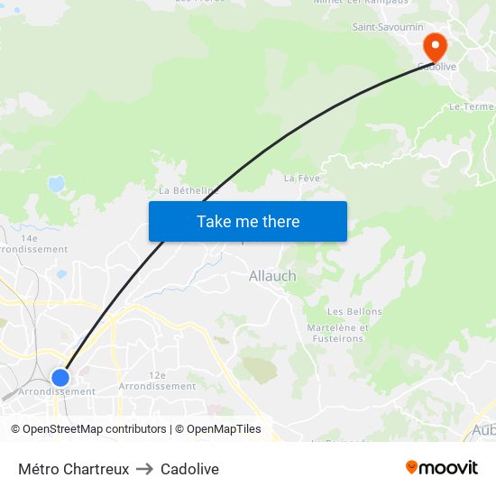 Métro Chartreux to Cadolive map