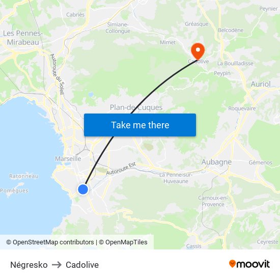 Négresko to Cadolive map