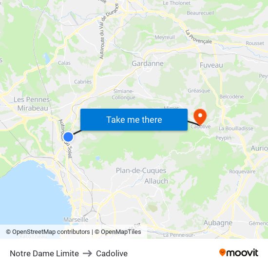 Notre Dame Limite to Cadolive map