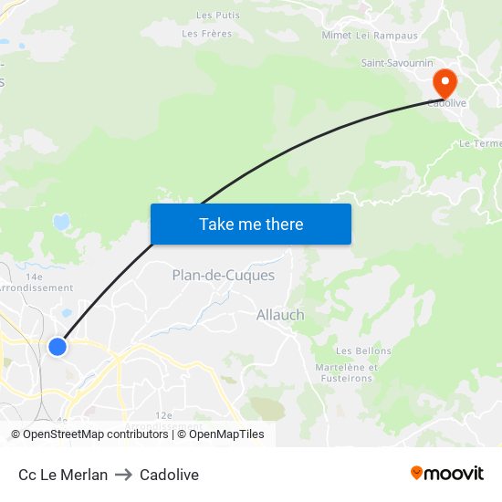 Cc Le Merlan to Cadolive map