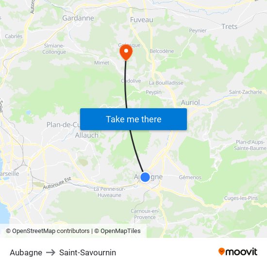 Aubagne to Saint-Savournin map