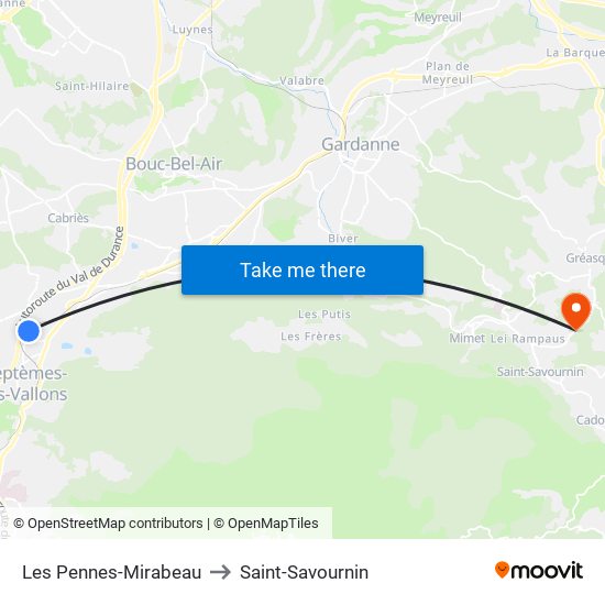 Les Pennes-Mirabeau to Saint-Savournin map