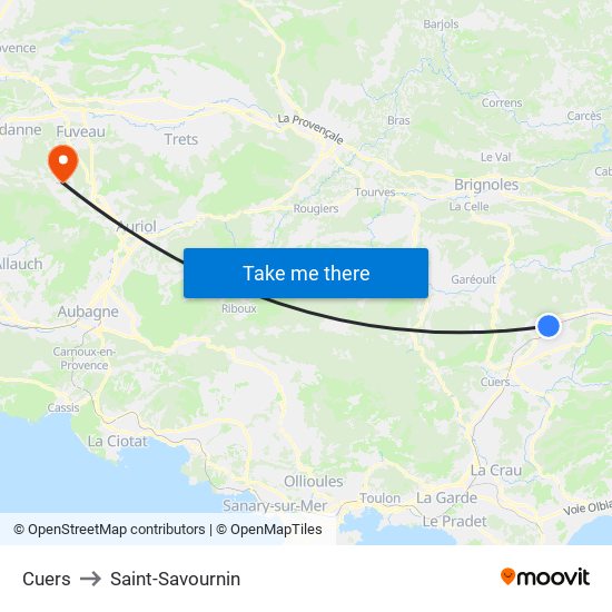 Cuers to Saint-Savournin map