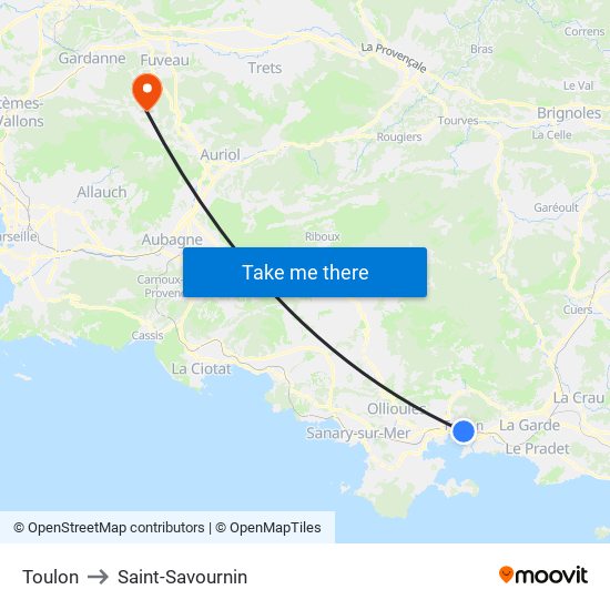 Toulon to Saint-Savournin map