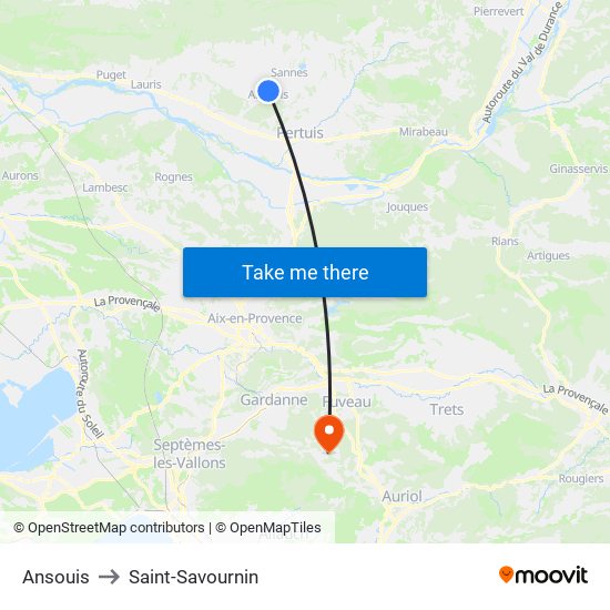 Ansouis to Saint-Savournin map