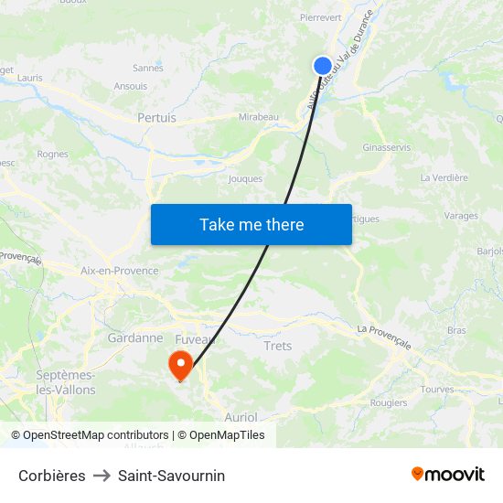 Corbières to Saint-Savournin map