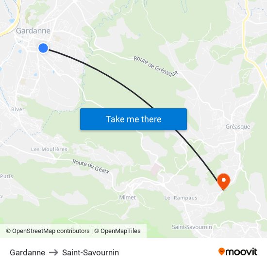 Gardanne to Saint-Savournin map