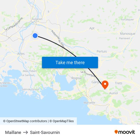 Maillane to Saint-Savournin map