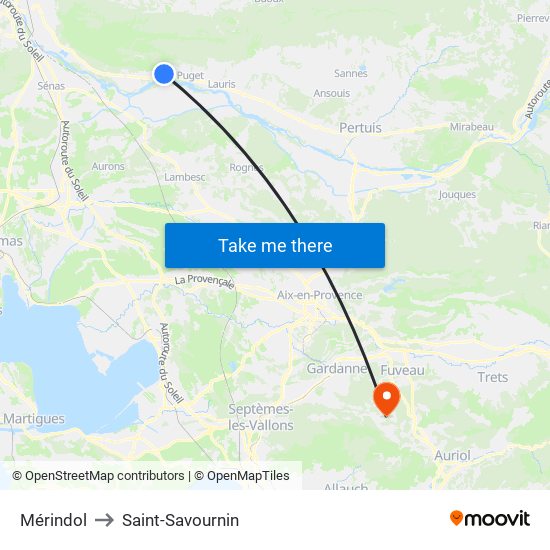 Mérindol to Saint-Savournin map