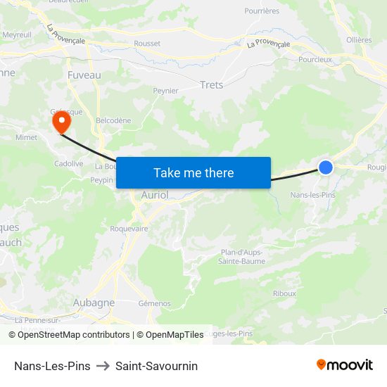 Nans-Les-Pins to Saint-Savournin map