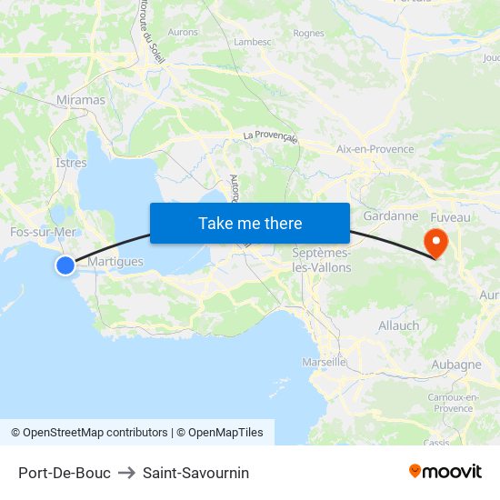 Port-De-Bouc to Saint-Savournin map
