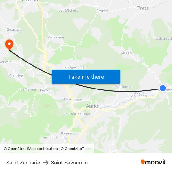 Saint-Zacharie to Saint-Savournin map