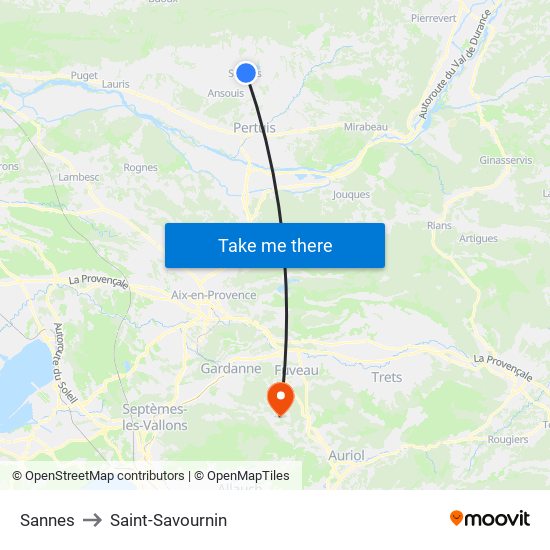 Sannes to Saint-Savournin map