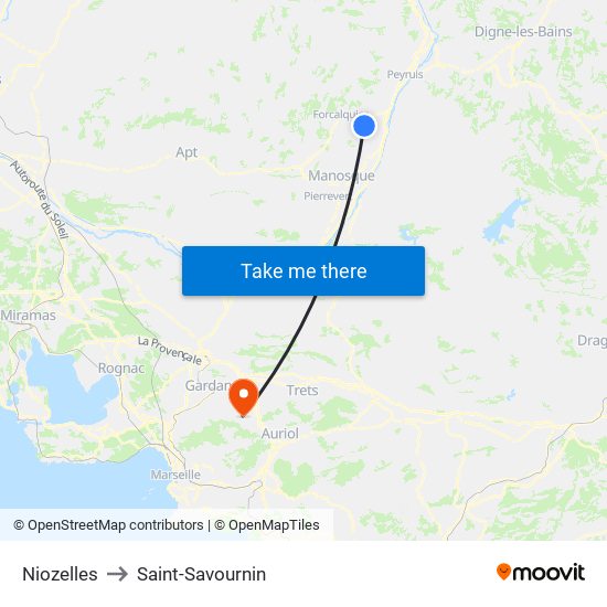 Niozelles to Saint-Savournin map