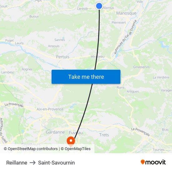 Reillanne to Saint-Savournin map